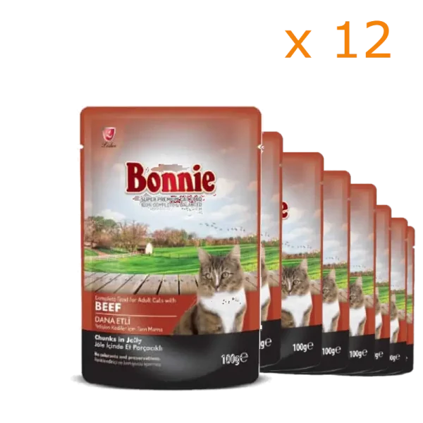 Pack of Pouches Wet Cat Food Bonnie Beef Chunks In Jelly Adult Cat Food At Petsasa Uganda