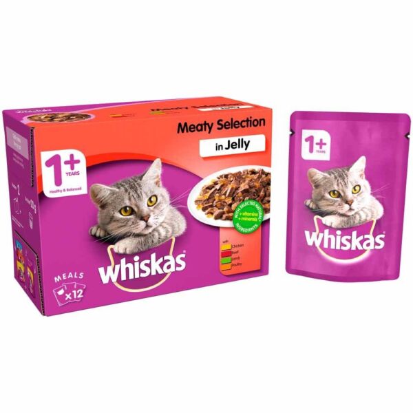 Shop Whiskas Pouch Adult 1+ Meaty Selection in Jelly Wet Cat Food in Uganda at Petsasa